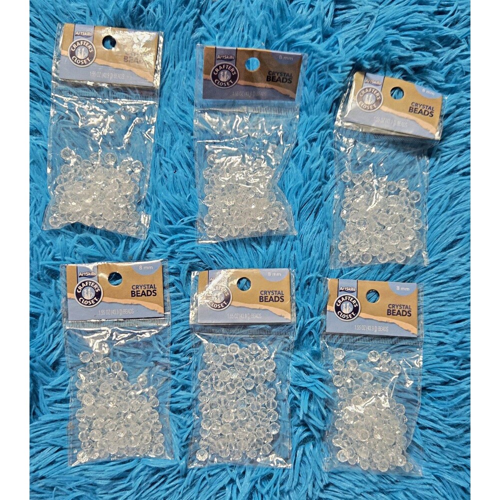ArtSkills Crafters Closet 8mm Clear Round Faceted Crystal Beads Lot 6 pk Bundle